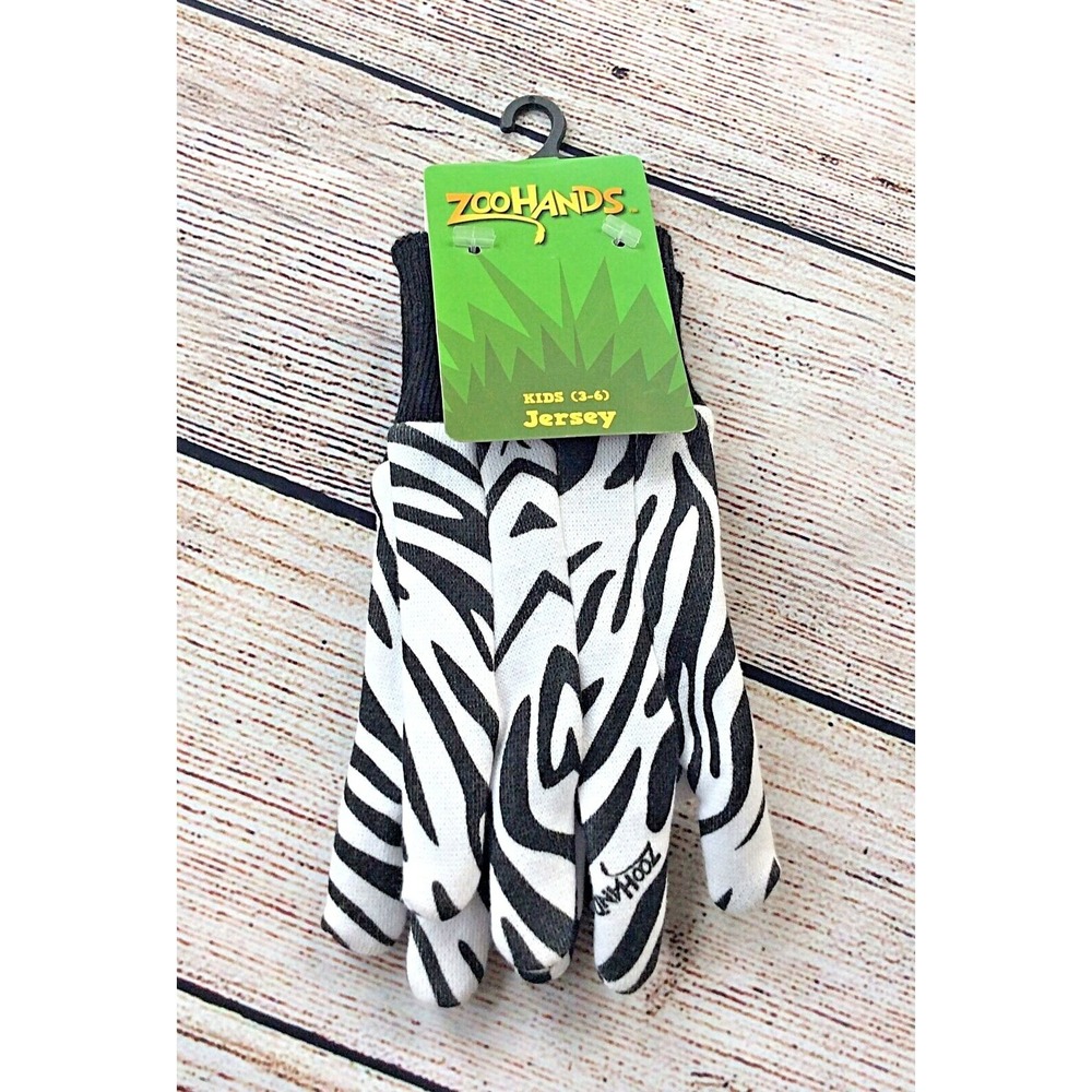 NWT Zoohands Gardening‎ Gloves Youth 3-6 Jersey Knit Zebra Print Costume Kid's